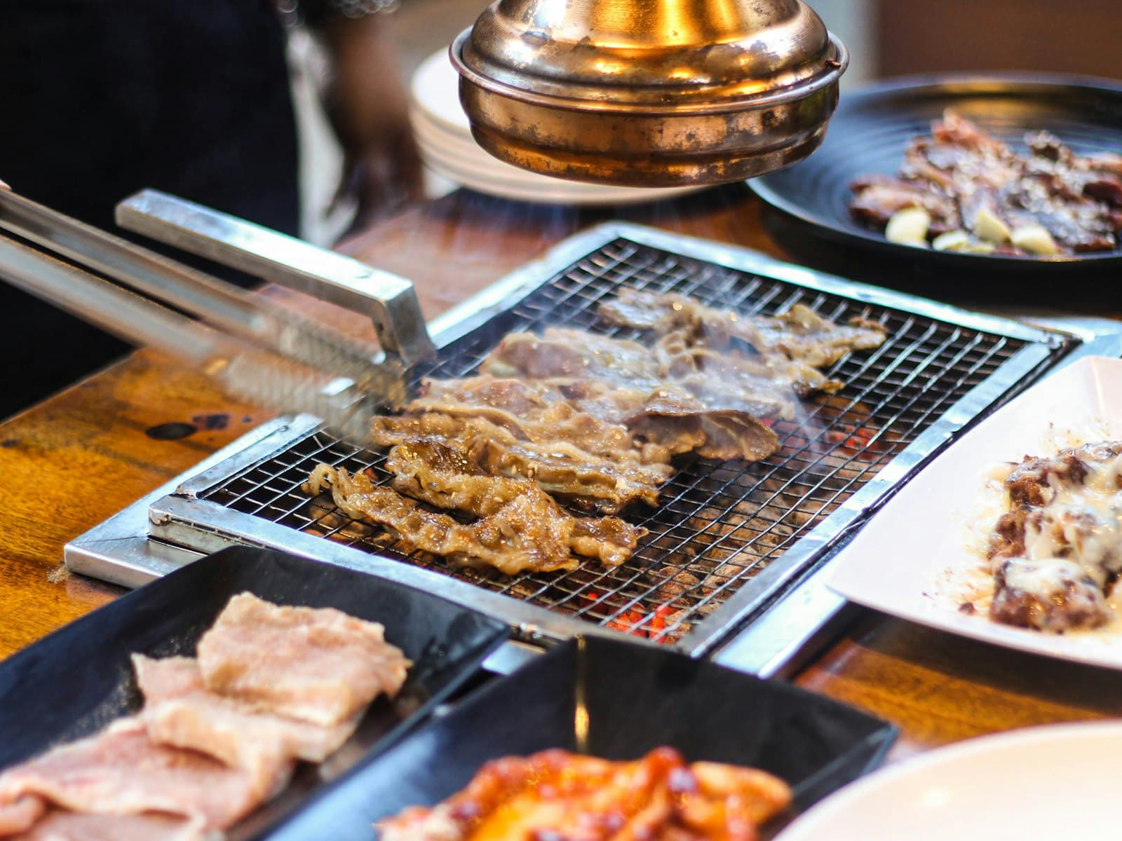 Meat grilling over an open flame