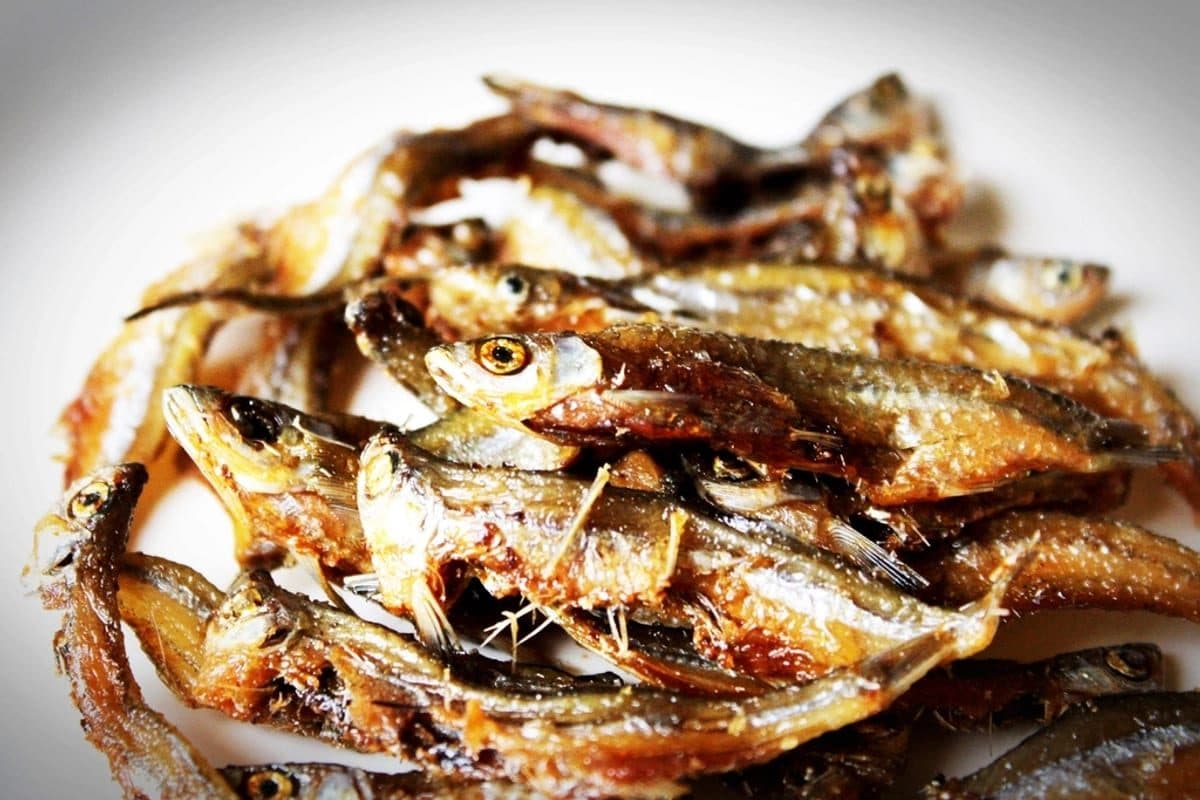 Dried anchovies in a pile