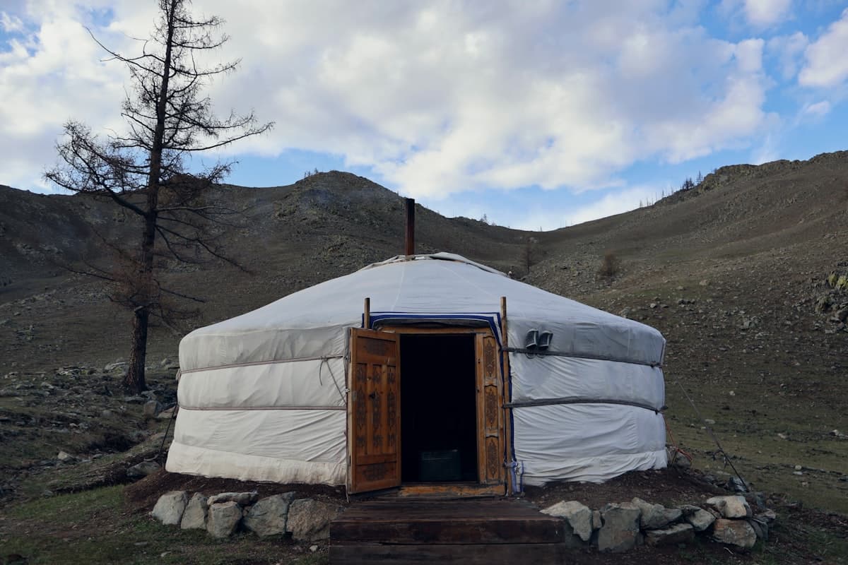 A traditional Mongolian yurt on the steppe, evoking the origins of mandu in Korea