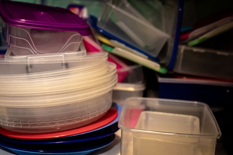 Stacks of plastic food storage containers